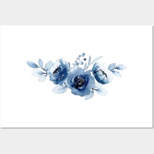 Blue Watercolor Wild Flower Posters and Art